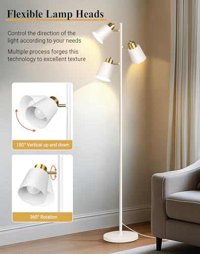 Tree Floor Lamps for Living Room, 67" Modern Standing Lamp with 3 Lights - color: White Gold