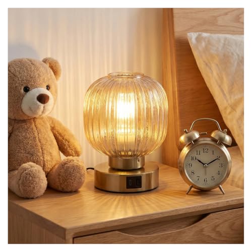 Elenhome Touch Small Table Lamp,Elegant Gold Glass Bedside Lamp 3 Way Dimmable with USB C+A Charging Ports - Bedroom Nightstand & Living Room Essential, 4W Bulb Included (Gold) - color: Gold