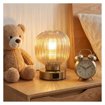 Elenhome Touch Small Table Lamp,Elegant Gold Glass Bedside Lamp 3 Way Dimmable with USB C+A Charging Ports - Bedroom Nightstand & Living Room Essential, 4W Bulb Included (Gold) - color: Gold