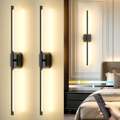 Battery Operated Wall Sconces Set of Two, Wireless Wall Lights Touch & Remote Control Rechargeable LED Wall Lamp 2700K-6000K Dimmable Lights for Living Room Bedroom Bathroom Hallway( 29 ", Black) - color: Black