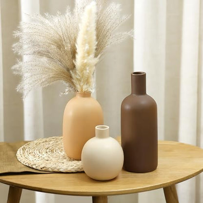 Large Ceramic Vase Set of 3, Brown Rustic Vases Home Decor Waterproof - color: 3pcs-neutral Large