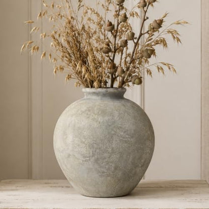 Rustic Farmhouse Ceramic Vase, 7.9 Inch, Terracotta Decor - color: White Gray