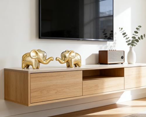 4 Inch Gold Ceramic Elephant Figurines Set of 2 - color: Gold