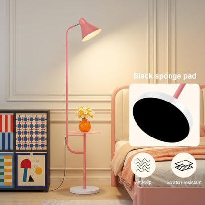 Pink Floor Lamp with Shelf, Dimmable LED Reading Standing Lamp - color: Pink