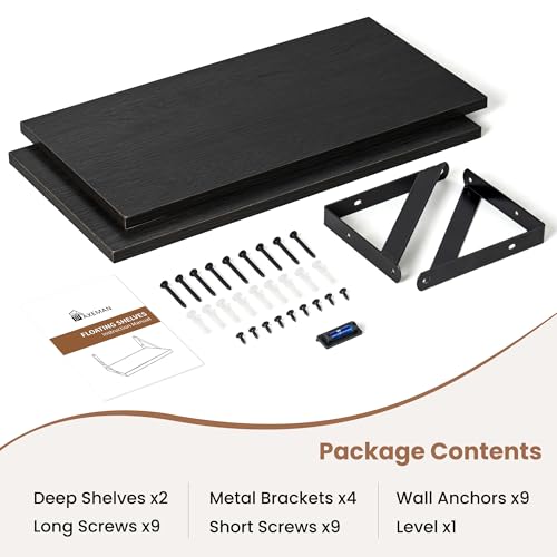 Axeman Floating Shelves for Wall, 16'' x 8'' Black Wall Shelves Set of 2 - color: Black, size: 16 Inch