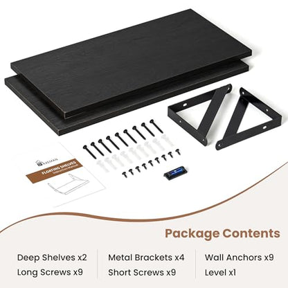 Axeman Floating Shelves for Wall, 16'' x 8'' Black Wall Shelves Set of 2 - color: Black, size: 16 Inch