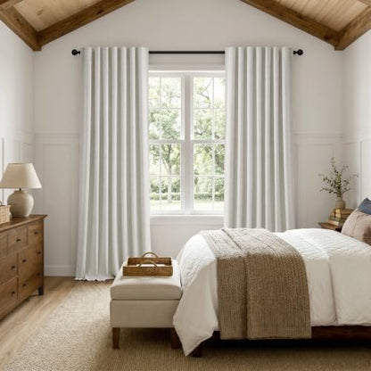 MIULEE 100% Blackout Linen Curtains 42 x 63 Inch Birch White 2 Panels - color: Birch White, size: 42"W x 63"L (Pack of 2)