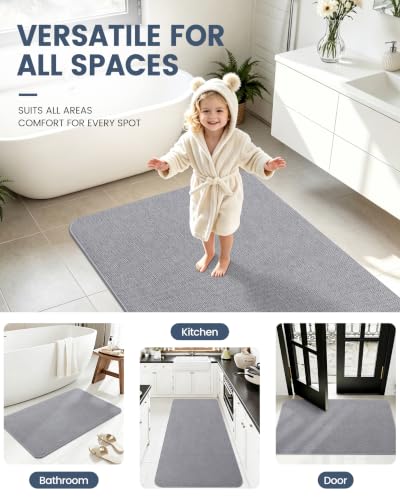 Smiry Ultra Thin Bath Mat 24X16, Non Slip Rubber Washable Bathroom Rugs