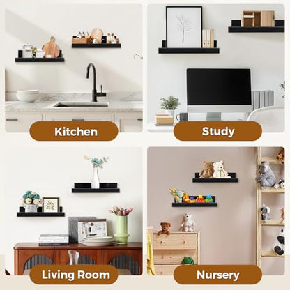 Muzilife 45.3" Large Floating Shelves Wood Wall Shelf with Lip, 2Pcs, Black - color: Black, size: 45.3"
