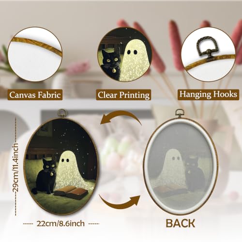 Mcehtle Halloween Black Cat Ghost Reading Wall Art Decor Framed 8.6x11.4 - color: Colour 29