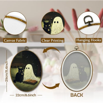 Mcehtle Halloween Black Cat Ghost Reading Wall Art Decor Framed 8.6x11.4 - color: Colour 29