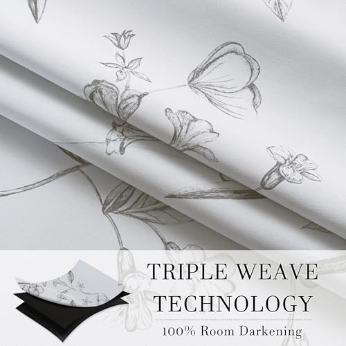 ChrisDowa 100% Grey Blackout Floral Curtains 108 Inches Long 2 Panels - color: Grey, size: 52"W x 108"L (Pack of 2)