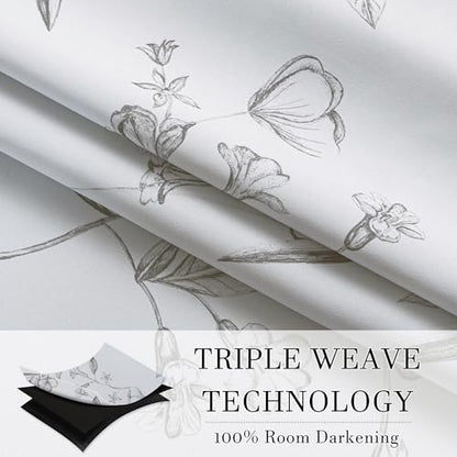 ChrisDowa 100% Grey Blackout Floral Curtains 84 Inches Long 2 Panels - color: Grey, size: 52"W x 84"L (Pack of 2)