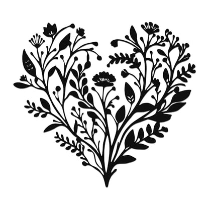JEWLOVE Floral Heart Wall Art, Metal Flowers Decor | Heart filled with metal flowers and leaves; botanical wall decor for living room, bedroom; 12.2x11in; love, valentine gift