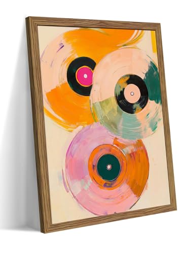 Vintage Vinyl Record Wall Art - Framed Canvas Music Decor for Living Room & Studio, Colorful Abstract Oil Painting in Wood Frame, Retro Record Player Print for Bedroom 16x24 inch - color: Colorful Tape Reels, size: 24"L x 16"W