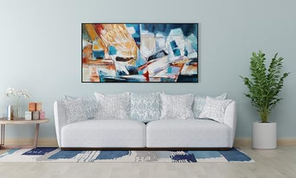 Yihui Arts Abstract Canvas Wall Arts Hand Painted Oil Paintings with Gold Foil and Floating Frame - color: Framed Abstract Artwork, size: 32"L x 16"W