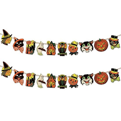 L1rabe Vintage Halloween Hanging Banners - Retro Wooden Hanging Ornaments