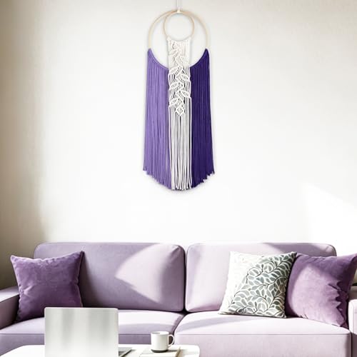 MEUNEAR Macrame Wall Hanging Purple Dream Catchers Leaf Pattern Macrame Wall Art Boho Woven Tapestry for Bedroom Living Room Office Home Decor, 30L X 10W inches - color: Purple