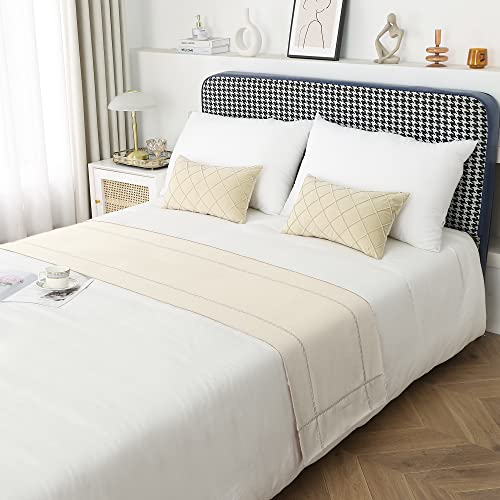 Bed Runner, Beige Bed Throws for Foot of Bed, 210 x 50 cm - color: Beige, size: Full/Queen