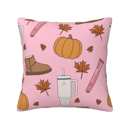 Pink Autumn Pumpkin Throw Pillow Covers Velvet 18 "x18 Inch - color: Color-32, size: 18" x 18" (Pack of 1)