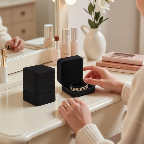 KUKUVR 4 Pcs Velvet Bracelet Gift Box, Jewelry Storage Holder Case for Bangle Anklet beaded bracelet Birthday Anniversary, Gift for Women (Black) - color: Black