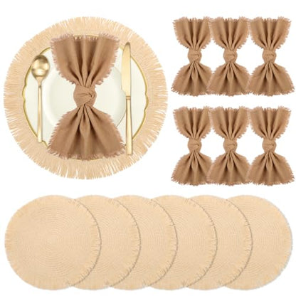 Boho Placemats Napkins Set of 6 Fall Table Brown Linen Napkins - color: Brown