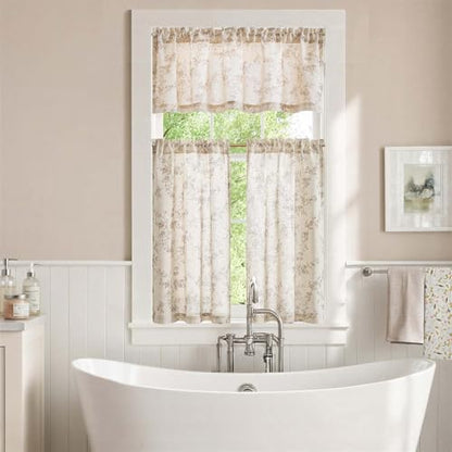 jinchan Taupe Linen Floral Kitchen Tier Curtains and Valance Set 3 Pieces - color: Alisa | Taupe on Linen, size: 26"W x 36"L (Pack of 3)