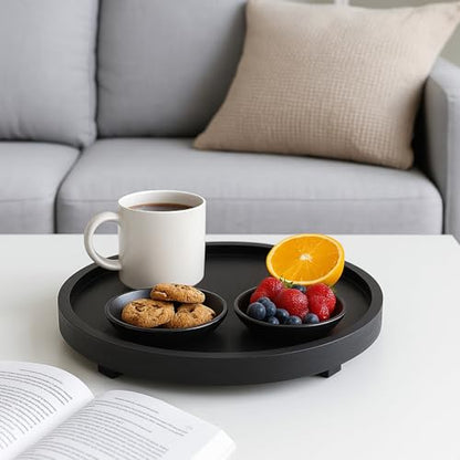 Round Wood Riser Bathroom Sink Tray for Kitchen Counter Vanity Perfume Tray - color: Black, size: 12"
