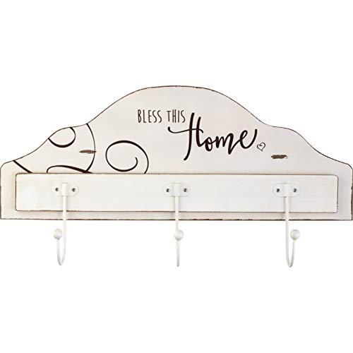 Precious Moments Farmhouse Decor Bless This Home and All Who Enter Wood/Metal Wall Plaque with Three Hooks 189917 - style: Bless This Home 3-Hook Wall Plaque