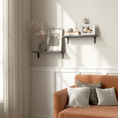 RICHER HOUSE Rustic Wood Floating Shelves, 2-Set Wall Mounted Shelves, 16In - color: Grey