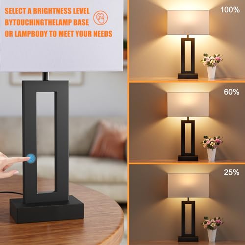 Nightstand Table Lamps for Bedrooms Set of 2 - Touch Bedside Lamp with USB C+A, 3 Way Dimmable Living Room Lamps for End Tables Set of 2, Modern Night Stand Lamps for Bed Side Guest Room(White) - color: C. White&Black, size: Medium(19.6in)