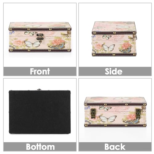 ELLDOO Butterfly Treasure Chest Box, Wooden + PU Leather Storage Decorative Box for Jewelry Trinkets Photos, Rectangular Keepsakes Box for Girls Women Gifts