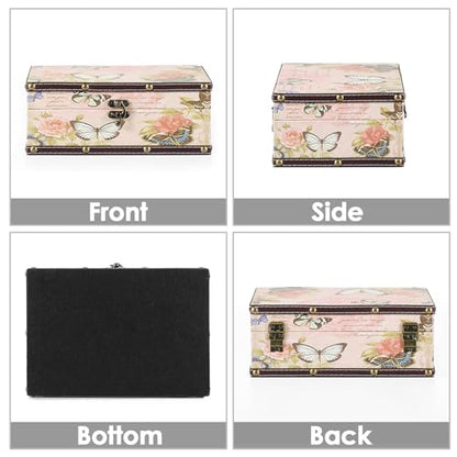 ELLDOO Butterfly Treasure Chest Box, Wooden + PU Leather Storage Decorative Box for Jewelry Trinkets Photos, Rectangular Keepsakes Box for Girls Women Gifts