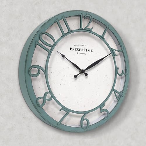 Presentime 13" Farmhouse Series Wall Clock - color: Aged Teal Finish, size: 13 inch