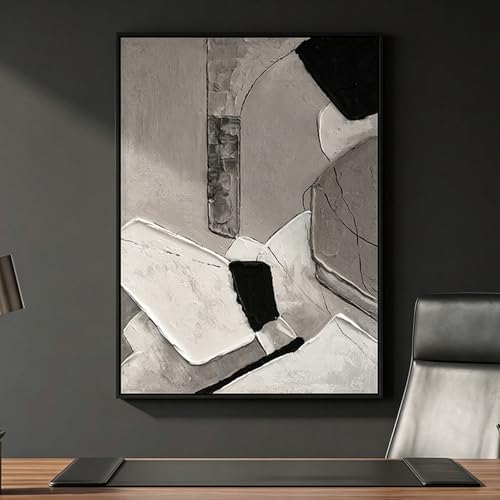 QKF Gray Geometric 3D Texture Black Aluminum Frame Canvas Wall Art - color: Gray & Beige Neutral