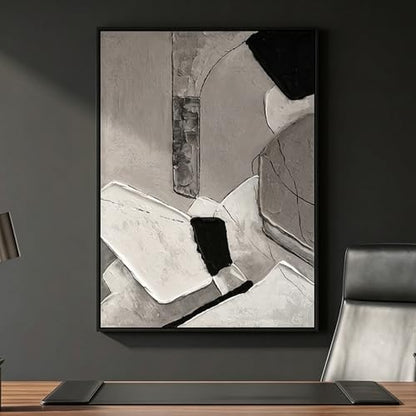 QKF Gray Geometric 3D Texture Black Aluminum Frame Canvas Wall Art - color: Gray & Beige Neutral