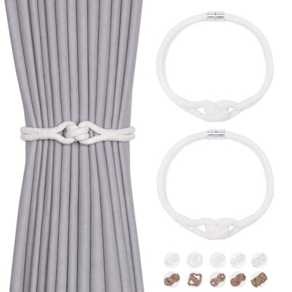 NICEEC 2 Pack Natural Cotton Rope Curtain Tiebacks Elegant Boho Style Magnetic Drape Tie Backs Soft Hand-Woven Rope Curtain Holdbacks for Home & Office Drapery (Cotton knot-05) - color: Cotton Knot-05, size: 2 Pack