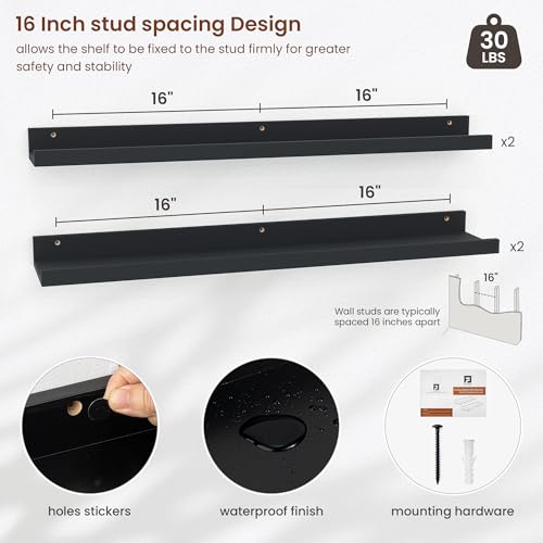 Axeman 30 Inch Floating Shelves, Black Picture Ledge Shelf Set of 4 - color: Black, size: 30 Inch