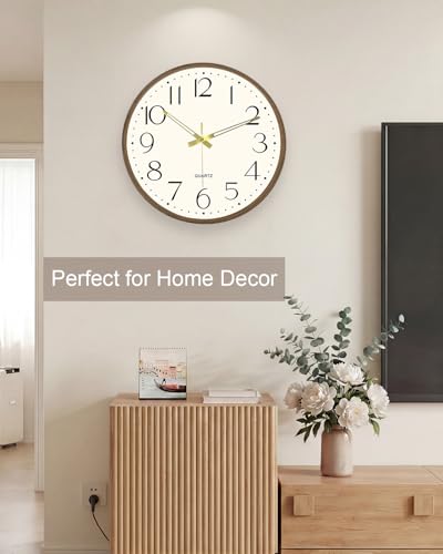 16 Inch Wall Clock, Silent Analog Clock Battery Operated - color: Brown Wood Grain, size: 16In