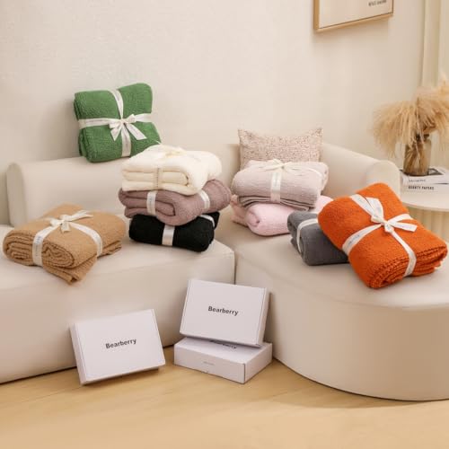 bearberry Knit Throw Blanket 40x50 Cream Super Soft Plush for Couch - color: Cream, size: Kids(40″x50″)