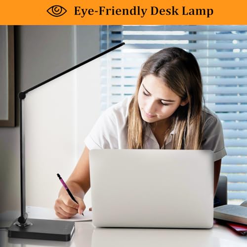 LED Desk Lamp with USB Ports,Touch Desk Lamps for Home Office with 5 Modes - color: Black