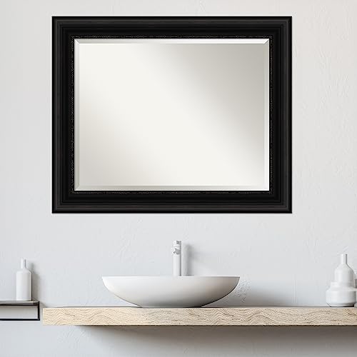 Amanti Art 오버 싱크대용 블랙 욕실 거울, 71.1 x 86.4cm(28 x 34인치) 팔러 블랙 직사각형 화장대 거울, 대형 전통 프레임, 수평 및 수직으로 걸 수 있음, 욕실 벽 장식, 경사진 가장자리 - color: 팔러 블랙, size: 34"L x 28"W
