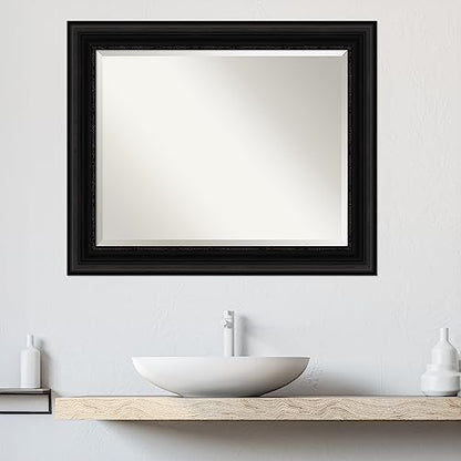 Amanti Art 오버 싱크대용 블랙 욕실 거울, 71.1 x 86.4cm(28 x 34인치) 팔러 블랙 직사각형 화장대 거울, 대형 전통 프레임, 수평 및 수직으로 걸 수 있음, 욕실 벽 장식, 경사진 가장자리 - color: 팔러 블랙, size: 34"L x 28"W