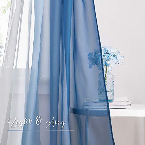 NICETOWN Navy Blue Ombre Sheer Scarf Curtains Valances, Elegant Backdrop Voile Texture for Indoor Outdoor Wedding Ceremony/Party/Pergola Canopy, Set of 2, W60 x L216 - color: Ombre Navy Blue