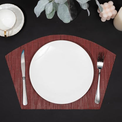 SHACOS Small Round Table Placemats Set of 4 Wedge Placemats Burgundy Red Heat Resistant Table Mats Wipe Clean (4, Burgundy Red) - color: Burgundy Red