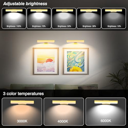 EUIOKUN Wireless Picture Light with Remote,Battery Operated Wall Sconces - size: 6Pack Gold