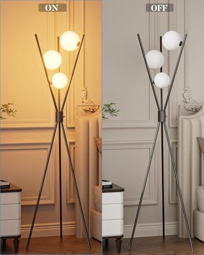 Lightdot 60IN Dimmable Black Tripod Floor Lamp Mid Century Standing Lamps - color: 3 Globe-Black Tripod