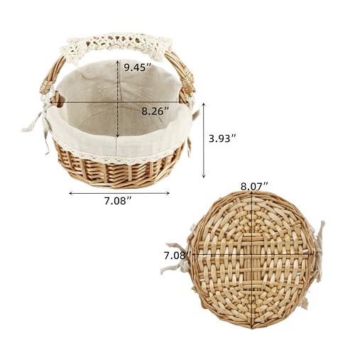 Wicker Basket with Handles, Woven Willow Storage Basket for Picnic,Decoration,Gift,Wedding (Beige Lace)