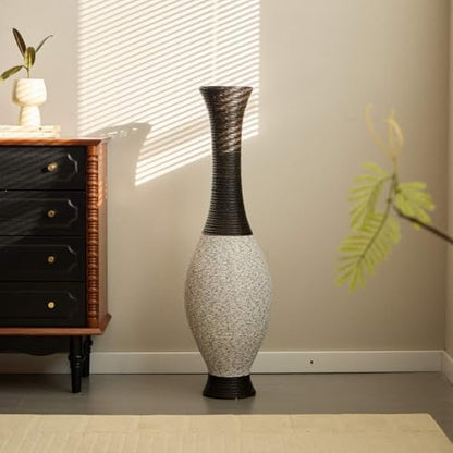 39-Inch Tall Floor Vase, Two-Tone Artificial Rattan Decorative Standing Vase, Statement Piece for Living Room, Bedroom, Entryway