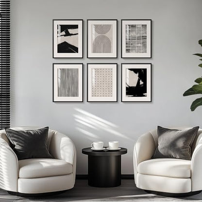 Framed Boho Black and White Abstract Wall Art for Living Room, 11x14 Inch - color: Black White Abstract